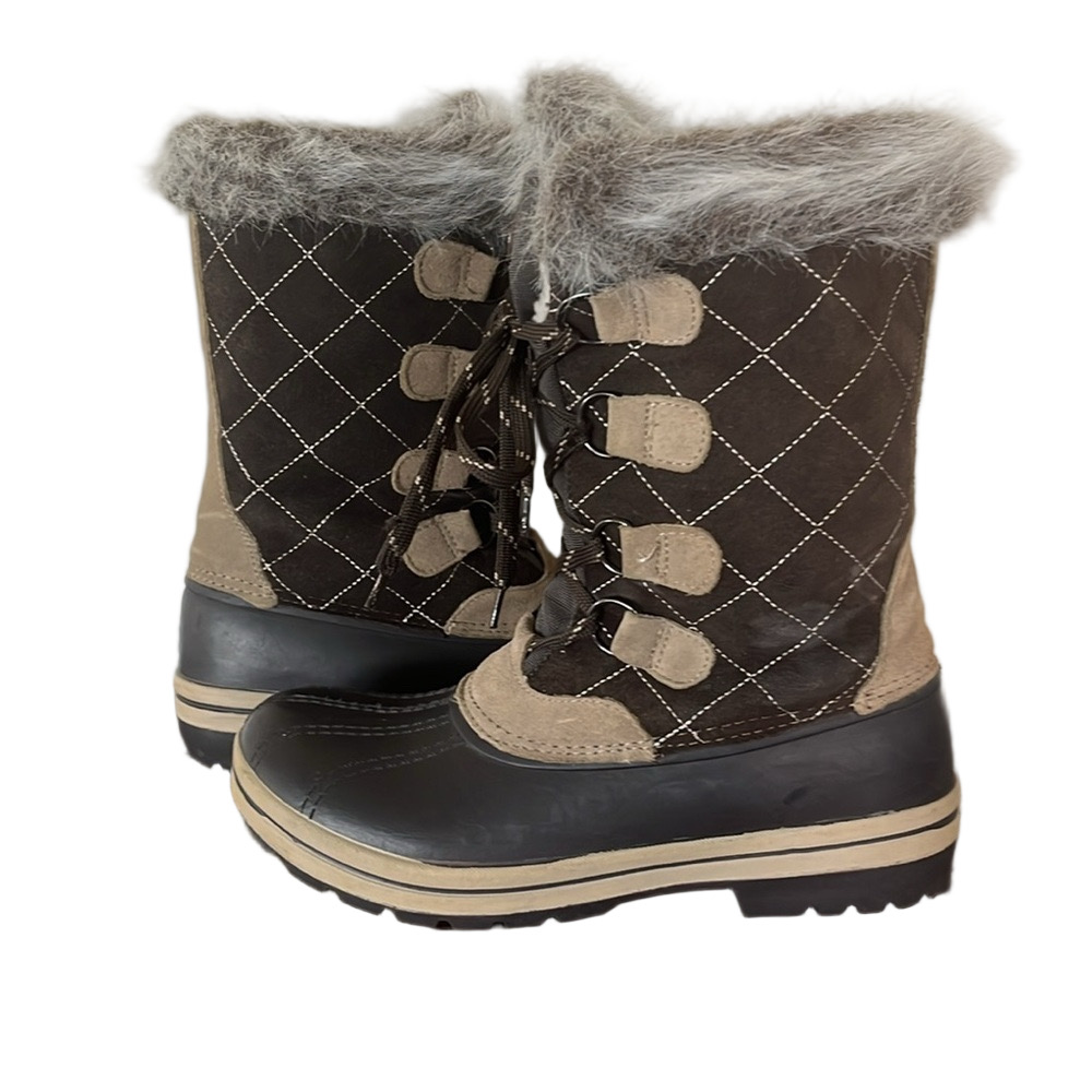 Polar Edge Thinsulate Faux Fur Winter Snow Boots Brown Suede Leather Size 9 - Picture 8 of 17